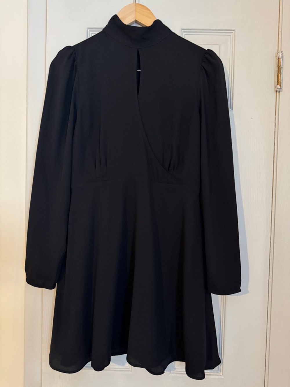 Elegant Black Long-Sleeve High-Neck Mini Dress